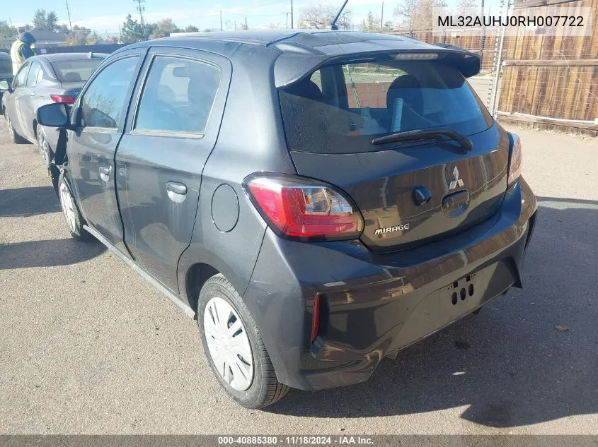 2024 Mitsubishi Mirage Es/Le VIN: ML32AUHJ0RH007722 Lot: 40885380