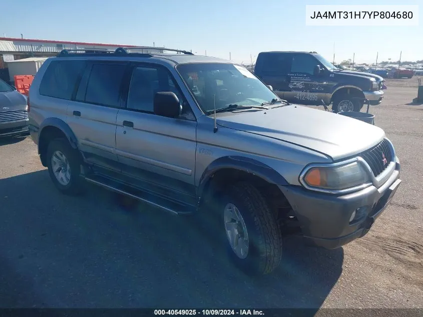 2000 Mitsubishi Montero Sport Ls/Xls VIN: JA4MT31H7YP804680 Lot: 40549025