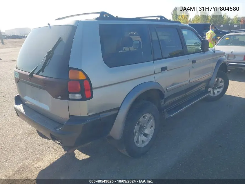 2000 Mitsubishi Montero Sport Ls/Xls VIN: JA4MT31H7YP804680 Lot: 40549025