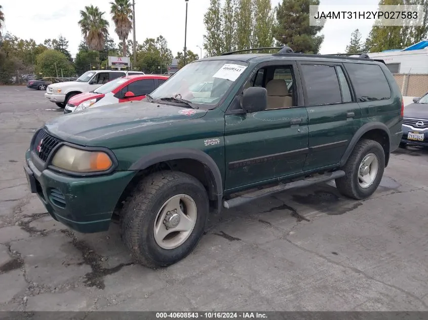 2000 Mitsubishi Montero Sport Ls/Xls VIN: JA4MT31H2YP027583 Lot: 40608543