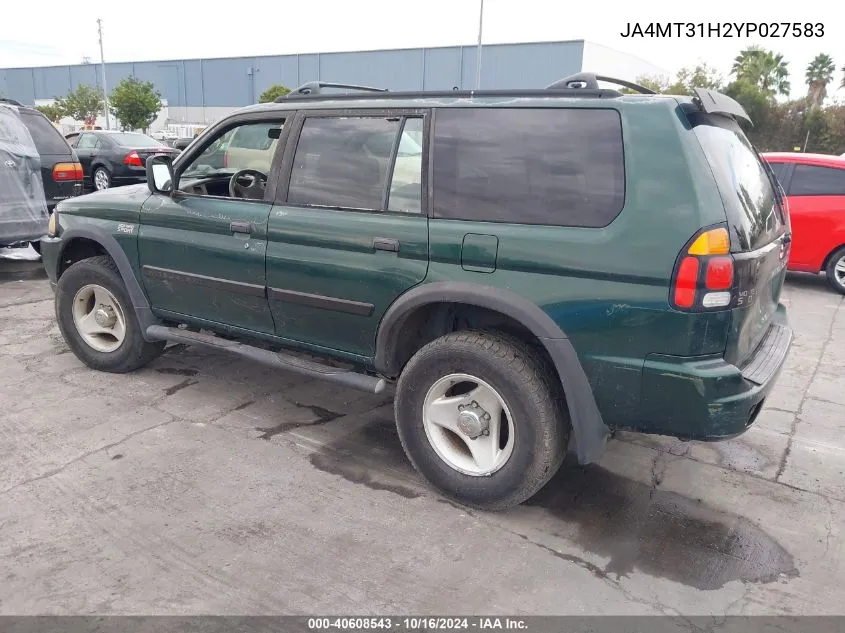 2000 Mitsubishi Montero Sport Ls/Xls VIN: JA4MT31H2YP027583 Lot: 40608543