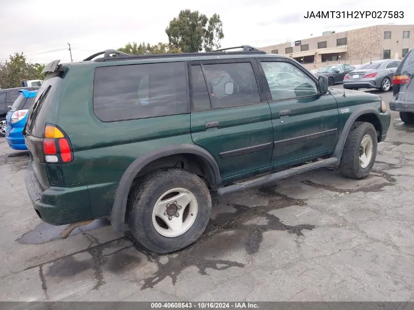 2000 Mitsubishi Montero Sport Ls/Xls VIN: JA4MT31H2YP027583 Lot: 40608543