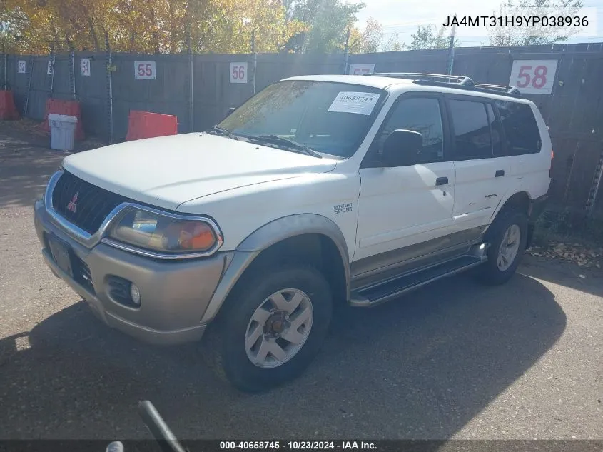 2000 Mitsubishi Montero Sport Ls/Xls VIN: JA4MT31H9YP038936 Lot: 40658745