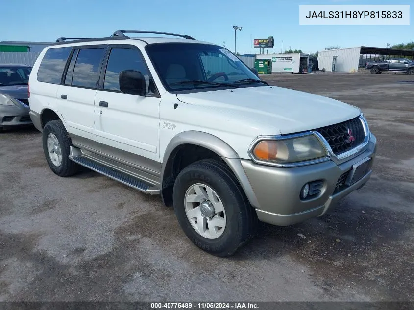 2000 Mitsubishi Montero Sport Ls/Xls VIN: JA4LS31H8YP815833 Lot: 40775489