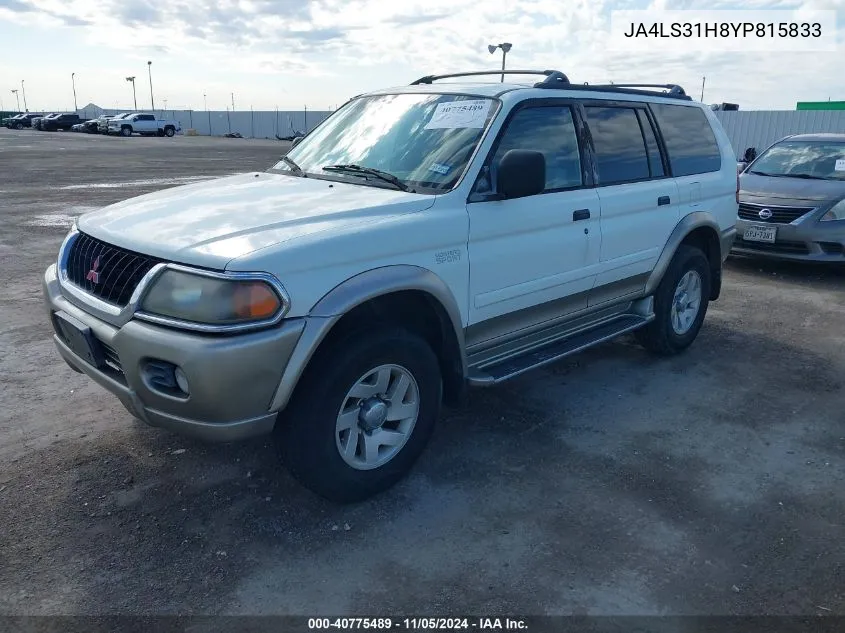 2000 Mitsubishi Montero Sport Ls/Xls VIN: JA4LS31H8YP815833 Lot: 40775489