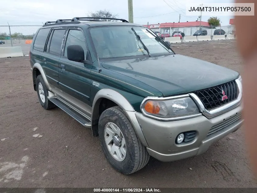 2000 Mitsubishi Montero Sport Ls/Xls VIN: JA4MT31H1YP057500 Lot: 40800144