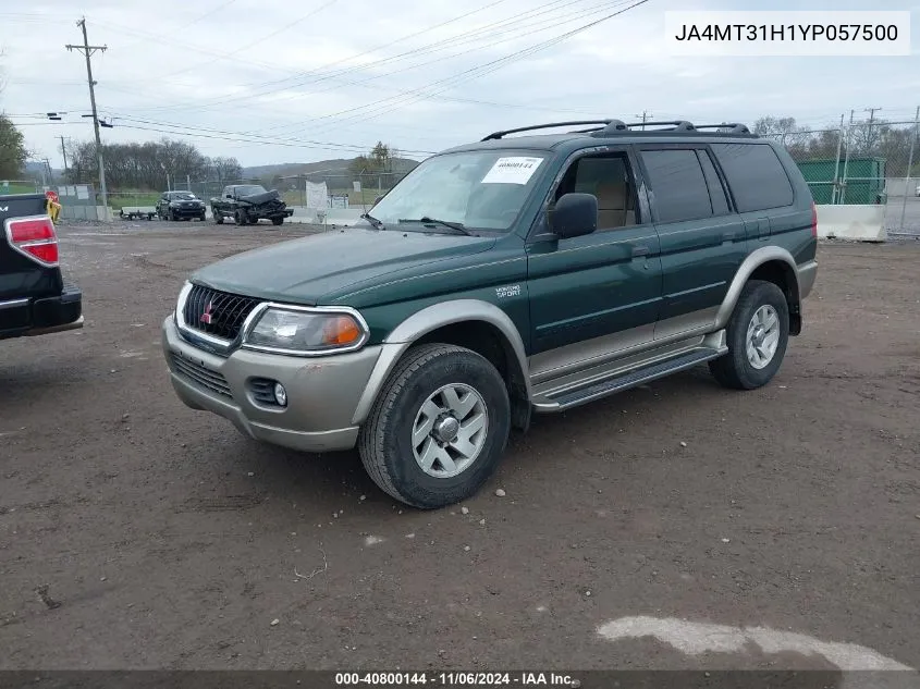 2000 Mitsubishi Montero Sport Ls/Xls VIN: JA4MT31H1YP057500 Lot: 40800144