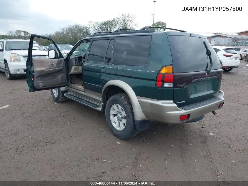 2000 Mitsubishi Montero Sport Ls/Xls VIN: JA4MT31H1YP057500 Lot: 40800144