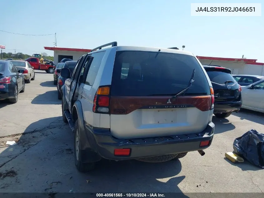 2002 Mitsubishi Montero Sport Xls VIN: JA4LS31R92J046651 Lot: 40561565