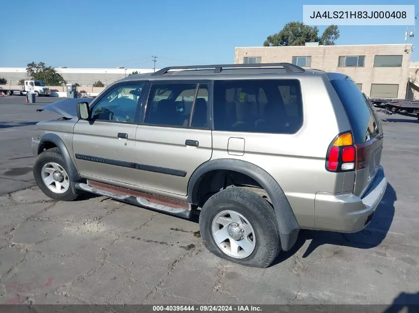 2003 Mitsubishi Montero Sport Es/Ls VIN: JA4LS21H83J000408 Lot: 40395444