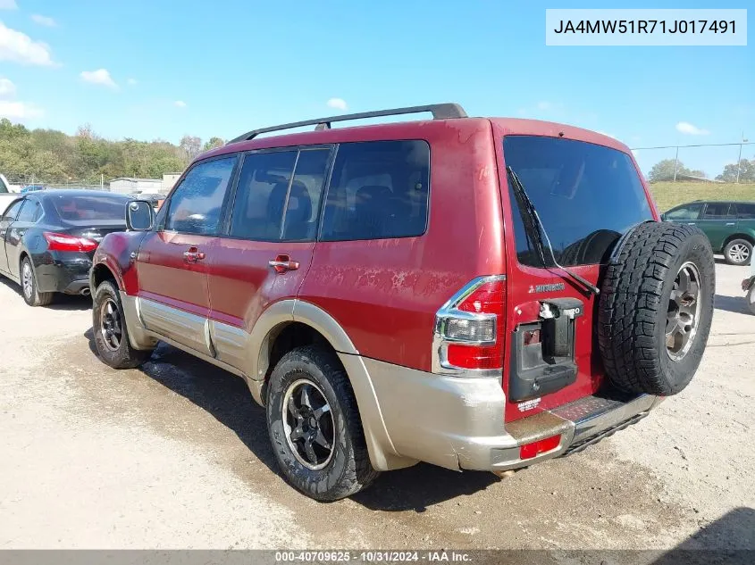 2001 Mitsubishi Montero Limited VIN: JA4MW51R71J017491 Lot: 40709625