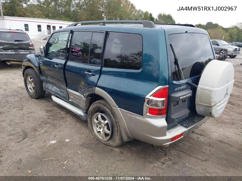 2001 Mitsubishi Montero Limited VIN: JA4MW51RX1J002967 Lot: 40761235