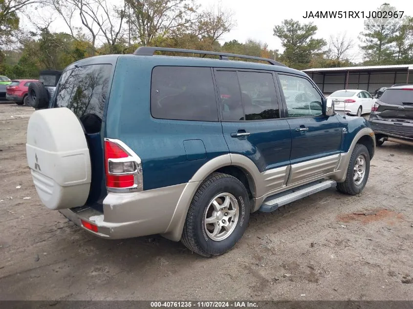 2001 Mitsubishi Montero Limited VIN: JA4MW51RX1J002967 Lot: 40761235