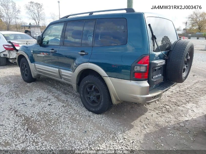 2002 Mitsubishi Montero Xls VIN: JA4MW31RX2J003476 Lot: 40758688