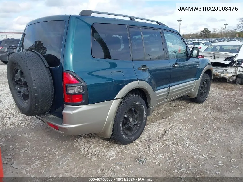 2002 Mitsubishi Montero Xls VIN: JA4MW31RX2J003476 Lot: 40758688