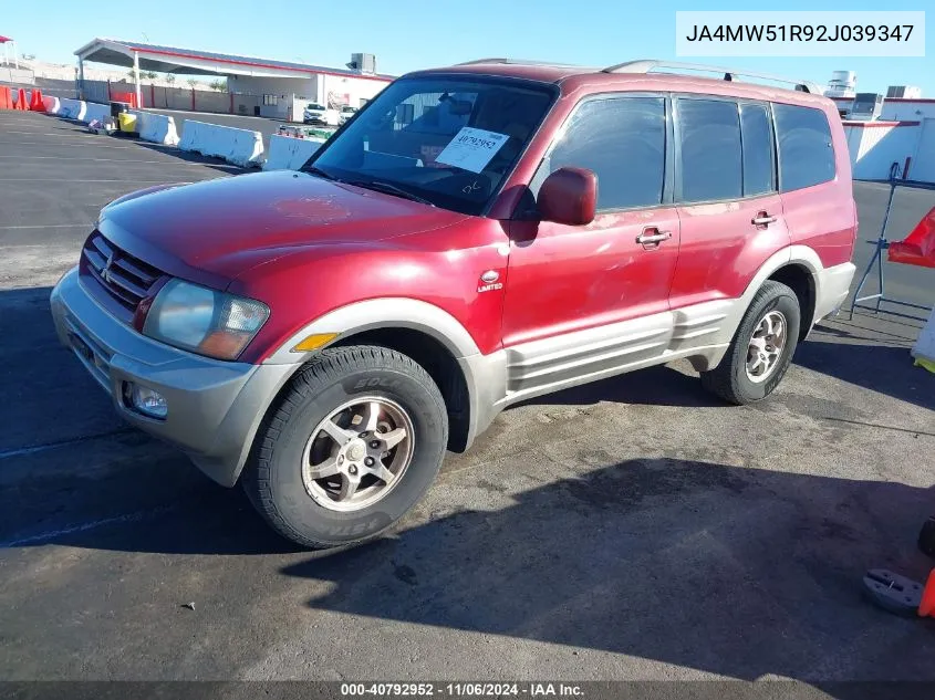 2002 Mitsubishi Montero Limited VIN: JA4MW51R92J039347 Lot: 40792952