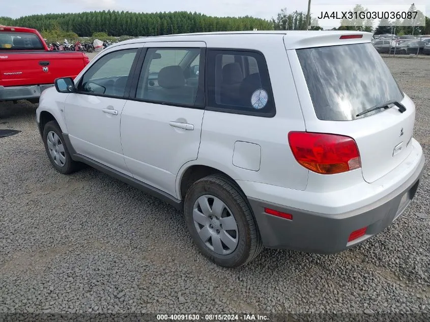 2003 Mitsubishi Outlander Ls VIN: JA4LX31G03U036087 Lot: 40091630