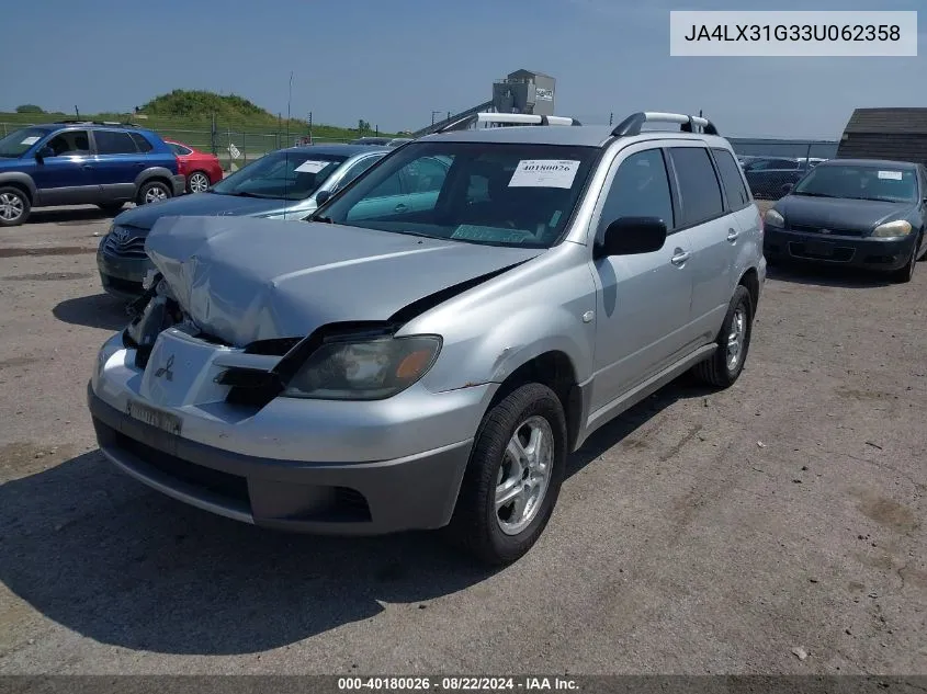 2003 Mitsubishi Outlander Ls VIN: JA4LX31G33U062358 Lot: 40180026