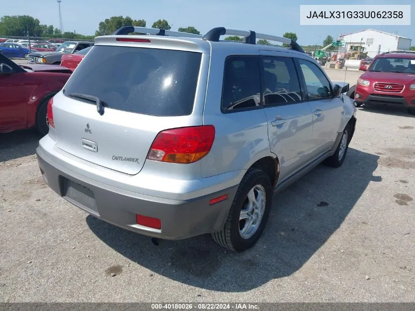 2003 Mitsubishi Outlander Ls VIN: JA4LX31G33U062358 Lot: 40180026