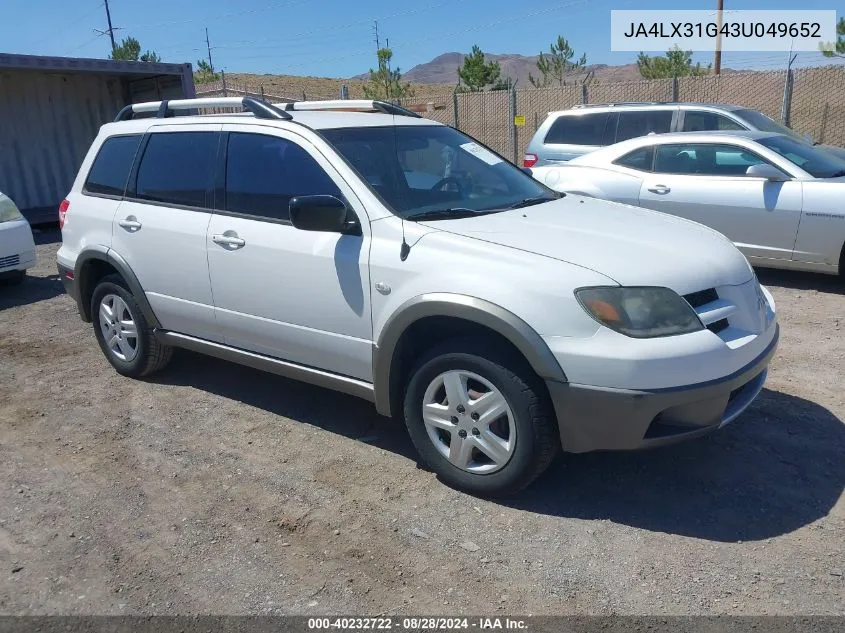 2003 Mitsubishi Outlander Ls VIN: JA4LX31G43U049652 Lot: 40232722