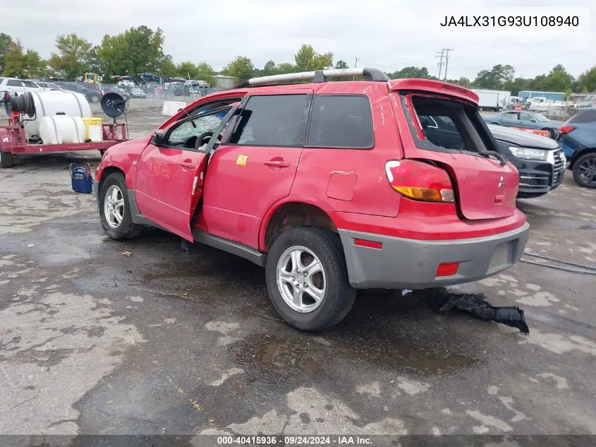 2003 Mitsubishi Outlander Ls VIN: JA4LX31G93U108940 Lot: 40415936