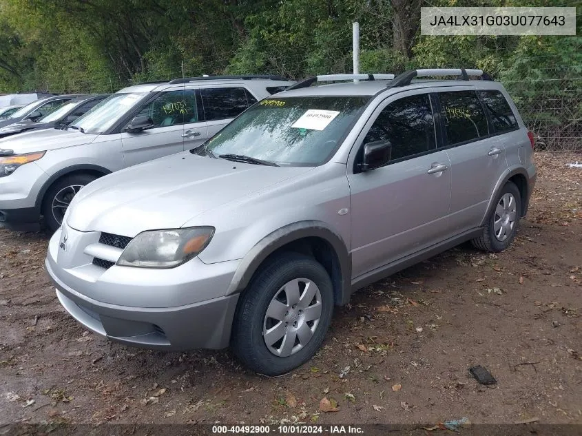 2003 Mitsubishi Outlander Ls VIN: JA4LX31G03U077643 Lot: 40492900