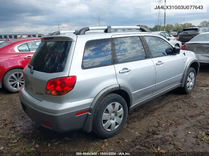 2003 Mitsubishi Outlander Ls VIN: JA4LX31G03U077643 Lot: 40492900