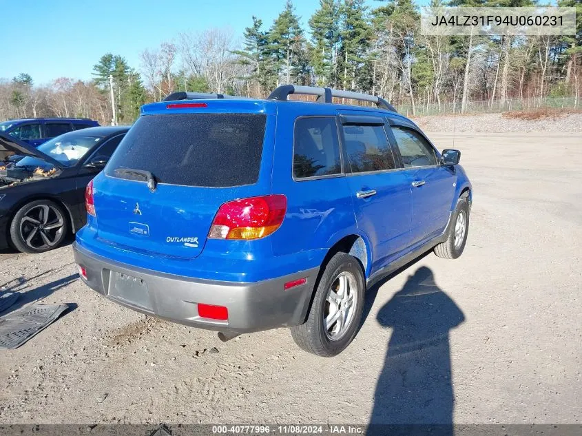 2004 Mitsubishi Outlander Ls VIN: JA4LZ31F94U060231 Lot: 40777996