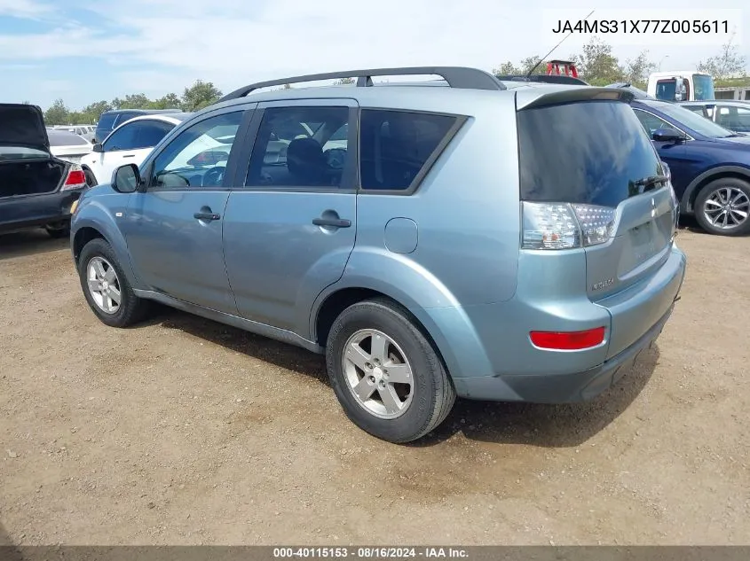 2007 Mitsubishi Outlander Es/Ls VIN: JA4MS31X77Z005611 Lot: 40115153