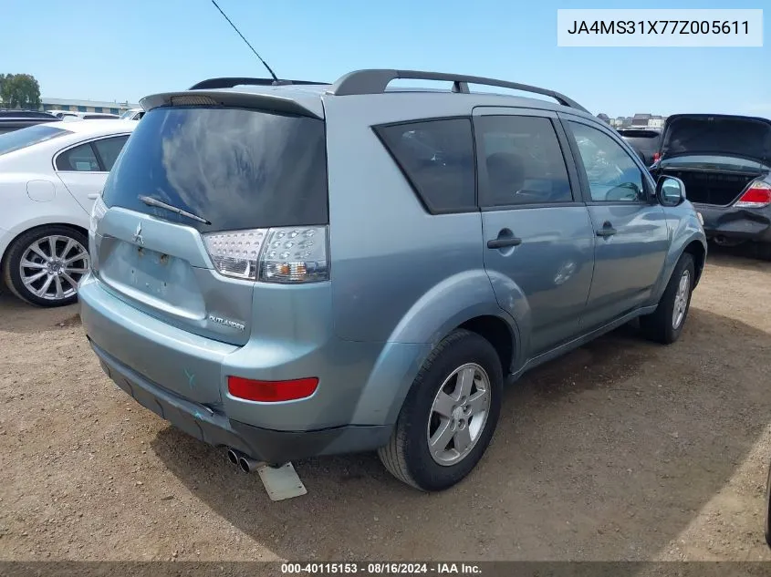 2007 Mitsubishi Outlander Es/Ls VIN: JA4MS31X77Z005611 Lot: 40115153