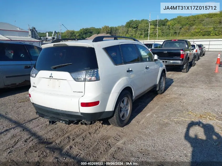 2007 Mitsubishi Outlander Ls VIN: JA4MT31X17Z015712 Lot: 40269033