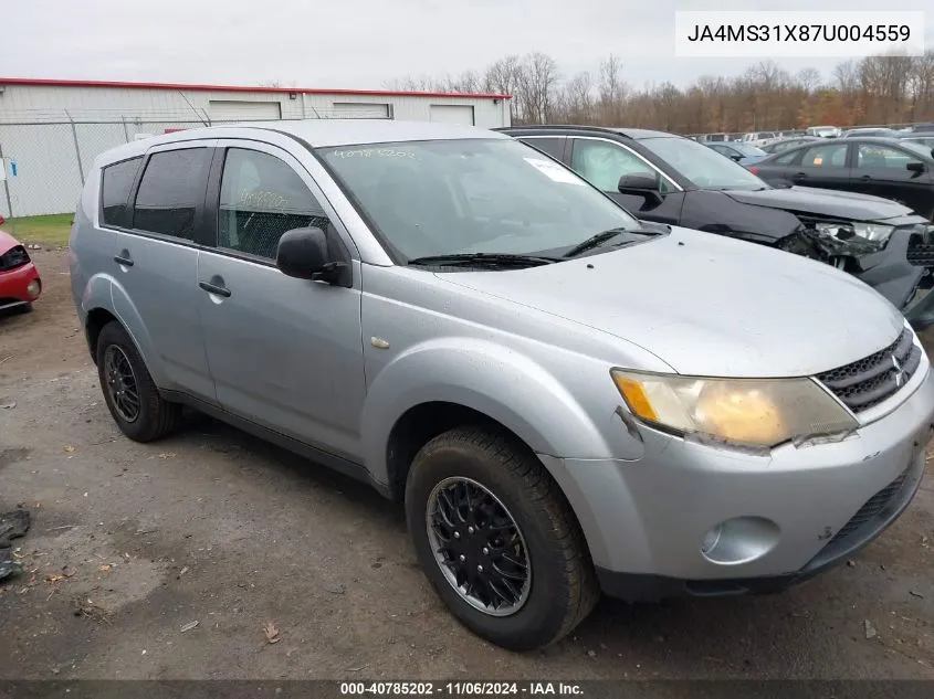 2007 Mitsubishi Outlander Es/Ls VIN: JA4MS31X87U004559 Lot: 40785202