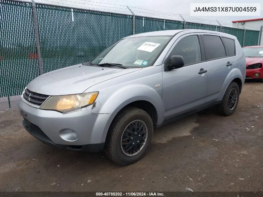 2007 Mitsubishi Outlander Es/Ls VIN: JA4MS31X87U004559 Lot: 40785202