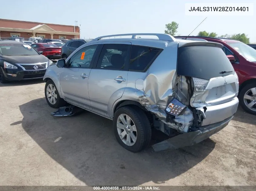 2008 Mitsubishi Outlander Se VIN: JA4LS31W28Z014401 Lot: 40004058