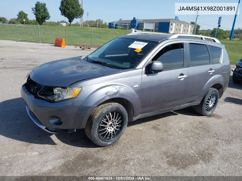 2008 Mitsubishi Outlander Xls VIN: JA4MS41X98Z001891 Lot: 40451435