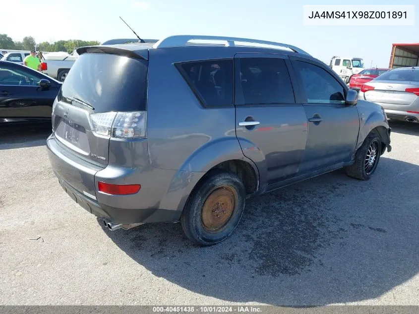 2008 Mitsubishi Outlander Xls VIN: JA4MS41X98Z001891 Lot: 40451435