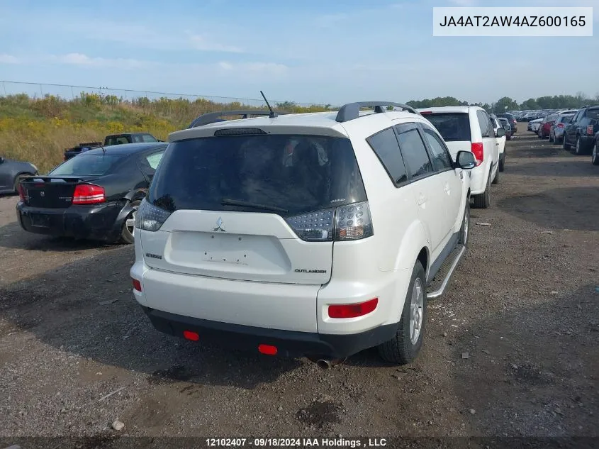 2010 Mitsubishi Outlander VIN: JA4AT2AW4AZ600165 Lot: 12102407