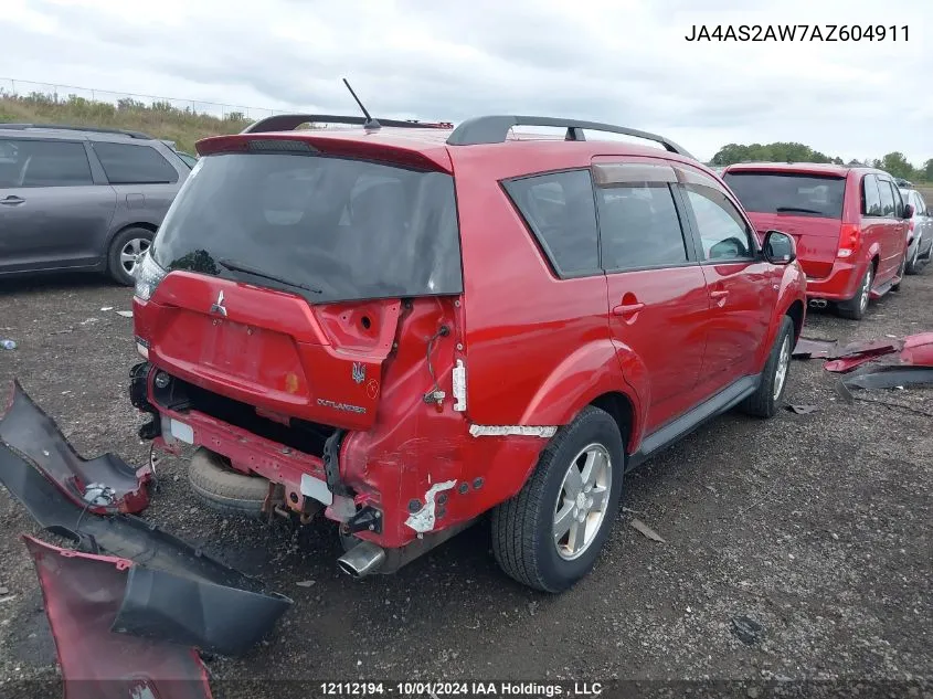 2010 Mitsubishi Outlander VIN: JA4AS2AW7AZ604911 Lot: 12112194