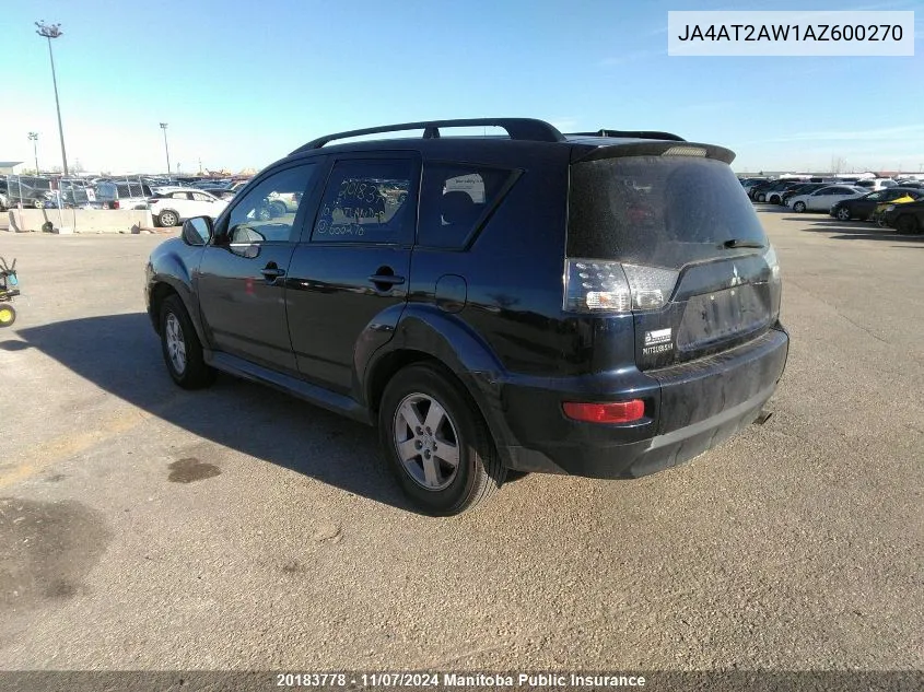 2010 Mitsubishi Outlander Ls VIN: JA4AT2AW1AZ600270 Lot: 20183778