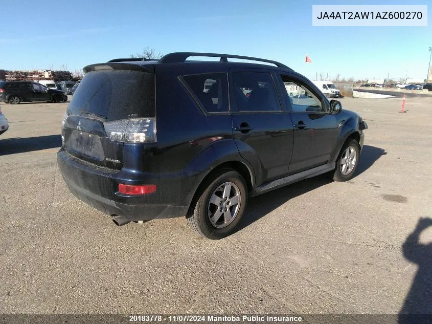 2010 Mitsubishi Outlander Ls VIN: JA4AT2AW1AZ600270 Lot: 20183778