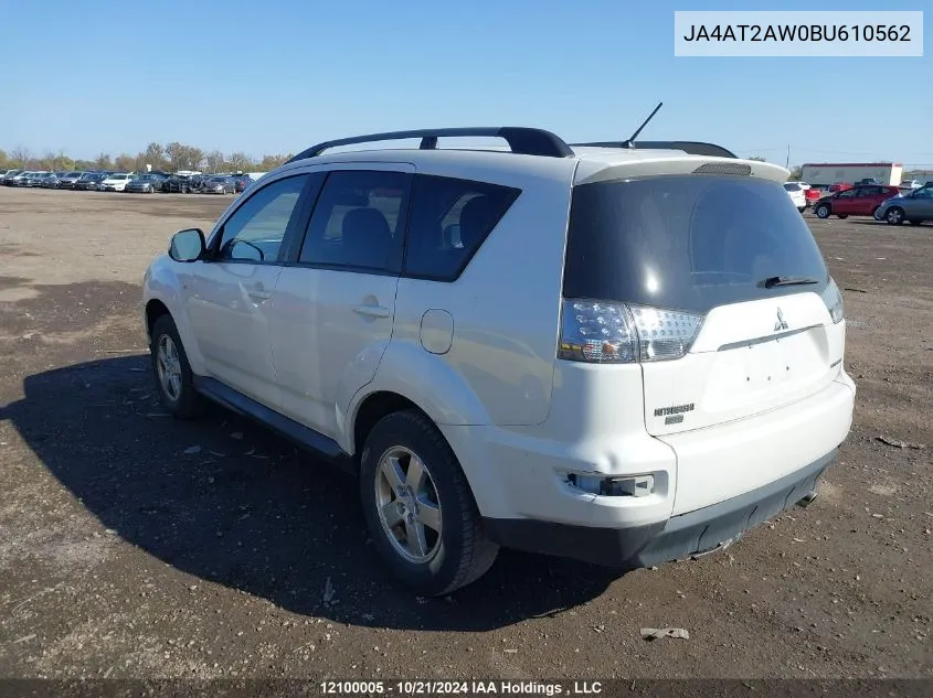 2011 Mitsubishi Outlander VIN: JA4AT2AW0BU610562 Lot: 12100005