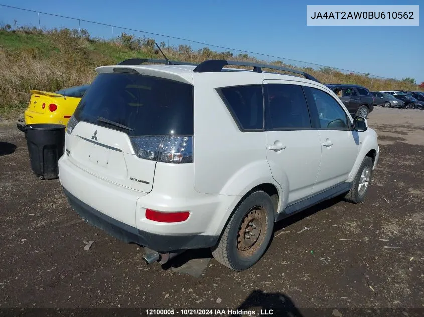 2011 Mitsubishi Outlander VIN: JA4AT2AW0BU610562 Lot: 12100005