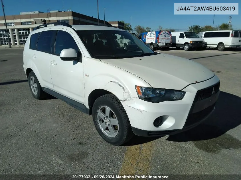 2011 Mitsubishi Outlander Es VIN: JA4AT2AW4BU603419 Lot: 20177932