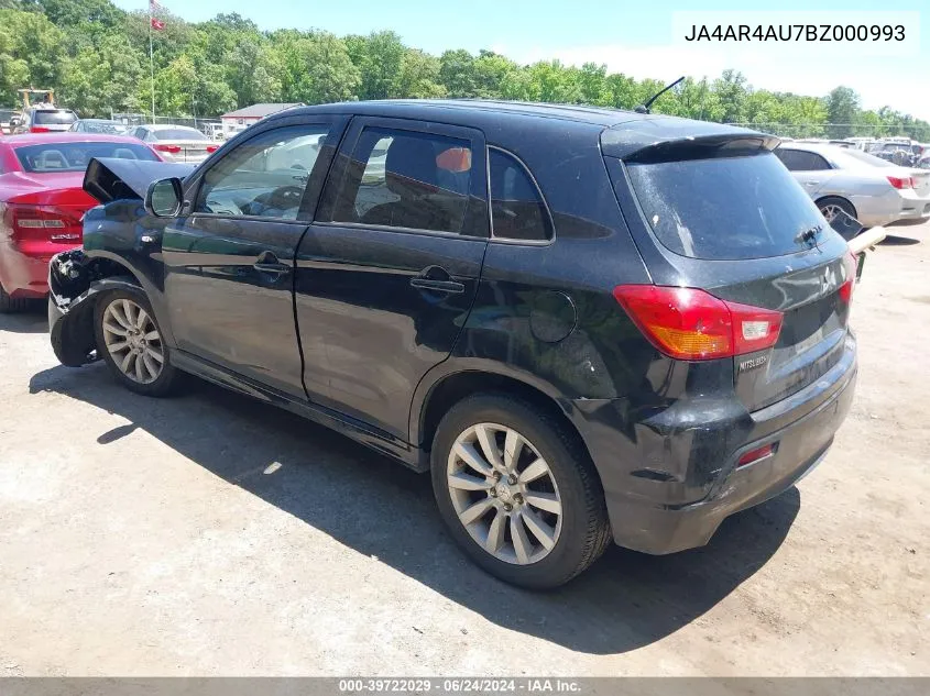 2011 Mitsubishi Outlander Sport Se VIN: JA4AR4AU7BZ000993 Lot: 39722029