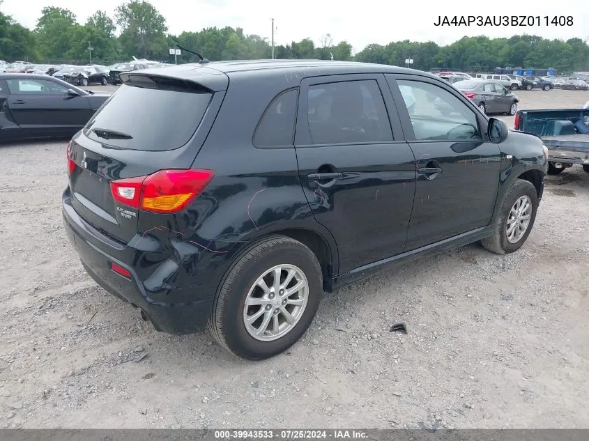 2011 Mitsubishi Outlander Sport Es VIN: JA4AP3AU3BZ011408 Lot: 39943533