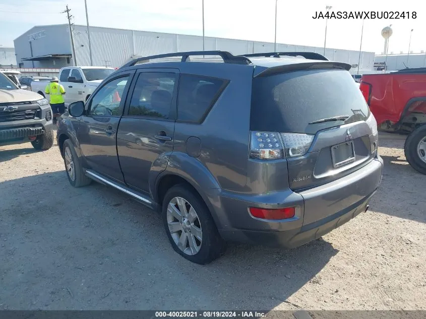 JA4AS3AWXBU022418 2011 Mitsubishi Outlander Se