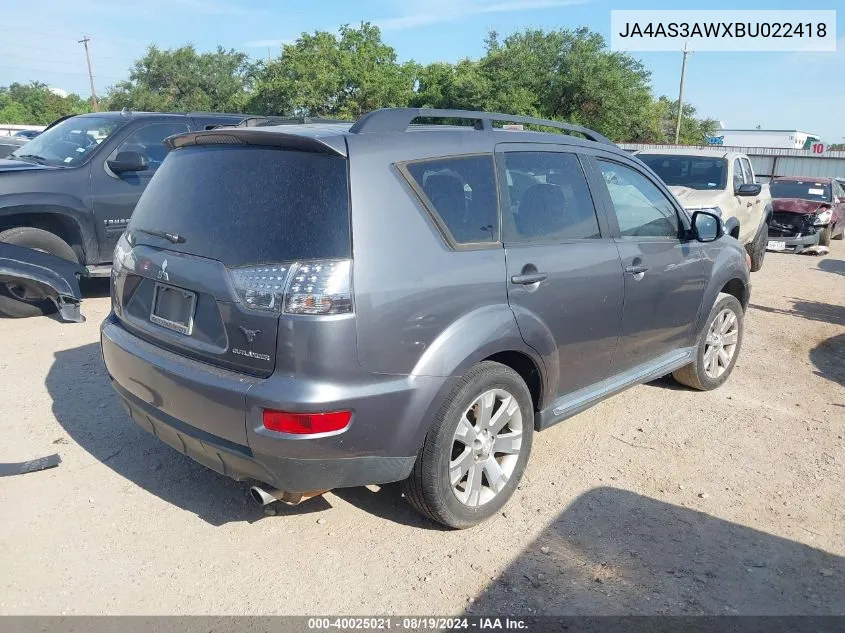 2011 Mitsubishi Outlander Se VIN: JA4AS3AWXBU022418 Lot: 40025021