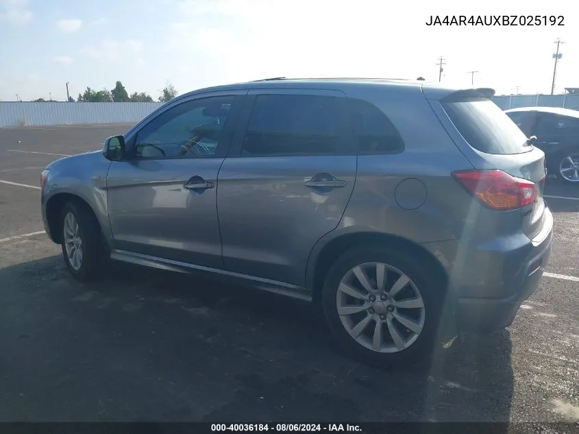 2011 Mitsubishi Outlander Sport Se VIN: JA4AR4AUXBZ025192 Lot: 40036184