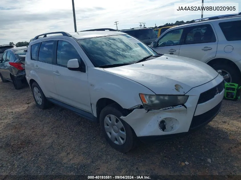 2011 Mitsubishi Outlander Es VIN: JA4AS2AW8BU020905 Lot: 40193581