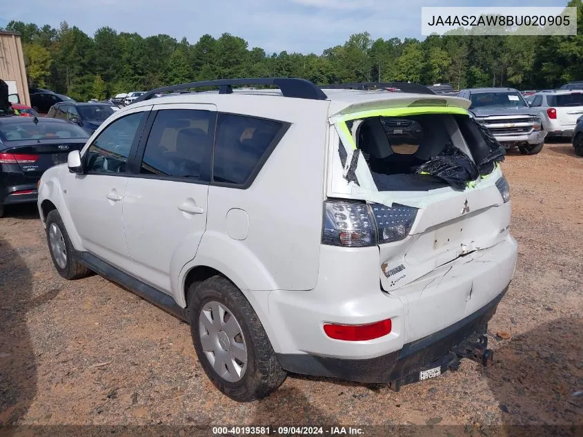 2011 Mitsubishi Outlander Es VIN: JA4AS2AW8BU020905 Lot: 40193581